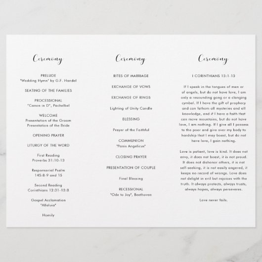 Elegantes Schwarz-Weiß-Hochzeitsprogramm Flyer (Vorne)