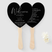 Elegantes Schwarz-Weiß-Hochzeitsprogramm Herz Fächer (Vorne und Hinten)
