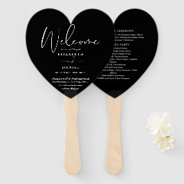Elegantes Schwarz-Weiß-Hochzeitsprogramm Herz Fächer