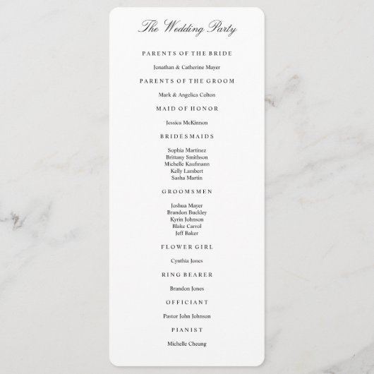 Elegantes Schwarz-Weiß-Hochzeitsprogramm Programm (Rückseite)