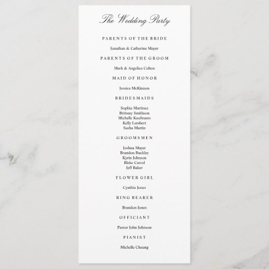 Elegantes Schwarz-Weiß-Hochzeitsprogramm Programm (Rückseite)