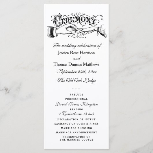 Elegantes Schwarz-Weiß-Hochzeitsprogramm Programm (Vorderseite)