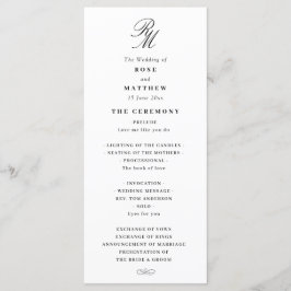 Elegantes Schwarz-Weiß-Hochzeitsprogramm Programm