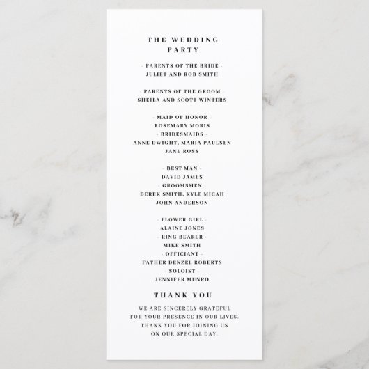 Elegantes Schwarz-Weiß-Hochzeitsprogramm Programm (Rückseite)