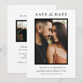 Elegantes Schwarz-Weiß-Hochzeitssemble-Foto Save The Date (Vorne/Hinten)