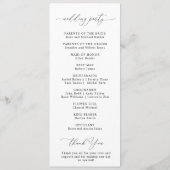 elegantes Schwarz-Weiß-Hochzeitsskript Programm (Rückseite)