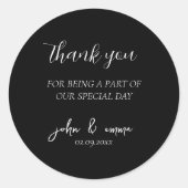 Elegantes Schwarz-Weiß-Hochzeitstil Runder Aufkleber (Vorderseite)