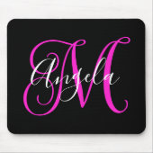 Elegantes Schwarz-Weiß-Hot-Magenta-Monogramm Mousepad (Vorne)