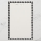 Elegantes Schwarz-Weiß-Houndstooth-Monogramm Briefpapier (Vorderseite)