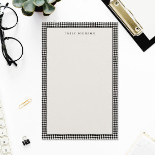 Elegantes Schwarz-Weiß-Houndstooth-Monogramm Briefpapier