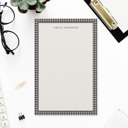 Elegantes Schwarz-Weiß-Houndstooth-Monogramm Briefpapier