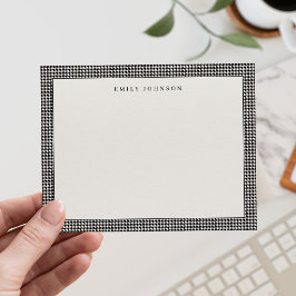 Elegantes Schwarz-Weiß-Houndstooth-Monogramm Mitteilungskarte