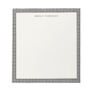 Elegantes Schwarz-Weiß-Houndstooth-Monogramm Notizblock