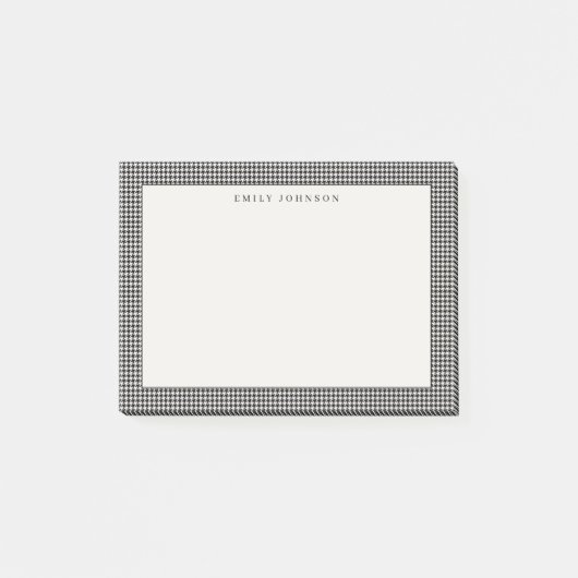 Elegantes Schwarz-Weiß-Houndstooth-Monogramm Post-it Klebezettel (Vorderseite)