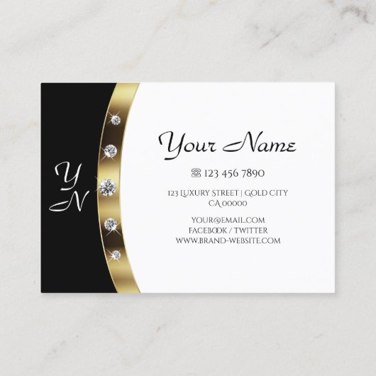 Elegantes Schwarz-Weiß-Imitat Rhinestones Visitenkarte (Rückseite)