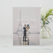 Elegantes Schwarz-Weiß-Imitat Vellum Foto Hochzeit Einladung (Stehend Vorderseite)