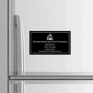 Elegantes Schwarz-Weiß-Immobilienunternehmen Haus Magnetische Visitenkarte