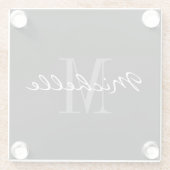 Elegantes Schwarz-Weiß-individuelle Name-Monogramm Glasuntersetzer (Rückseite)