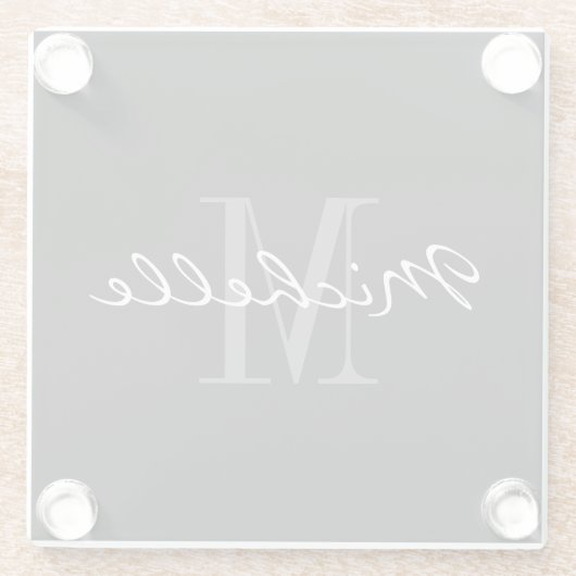 Elegantes Schwarz-Weiß-individuelle Name-Monogramm Glasuntersetzer (Rückseite)