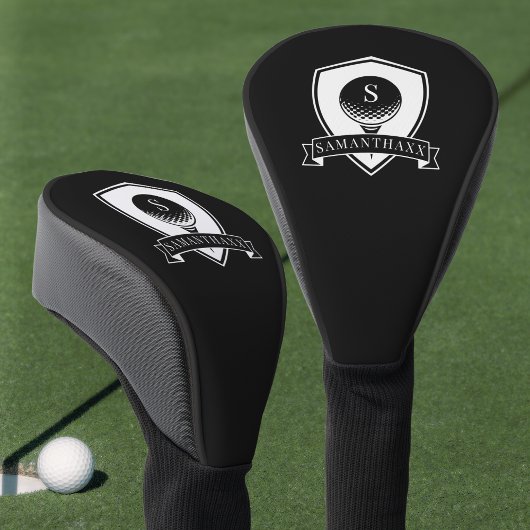 Elegantes Schwarz-Weiß-Initial-Monogramm Golf Headcover