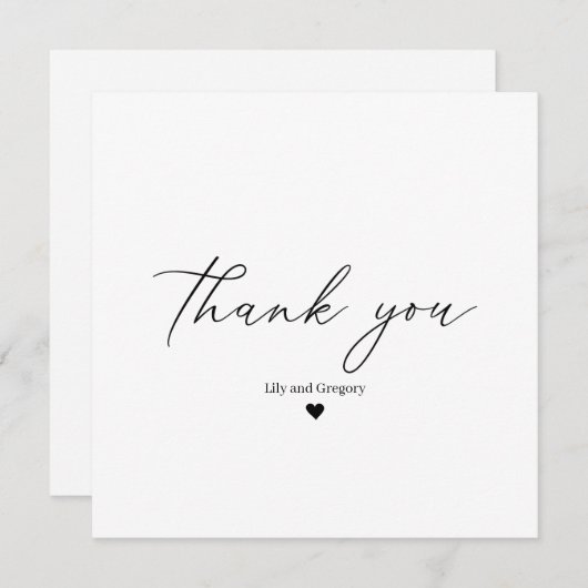 Elegantes Schwarz-Weiß-Kalligrafie-Script-Herz Dankeskarte (Vorne/Hinten)