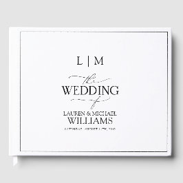 Elegantes Schwarz-Weiß-Kalligraphie-Monogramm Gästebuch