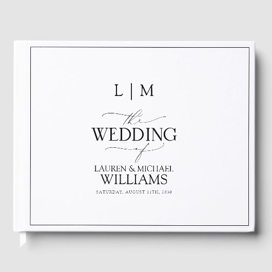 Elegantes Schwarz-Weiß-Kalligraphie-Monogramm Gästebuch (Vorderseite)