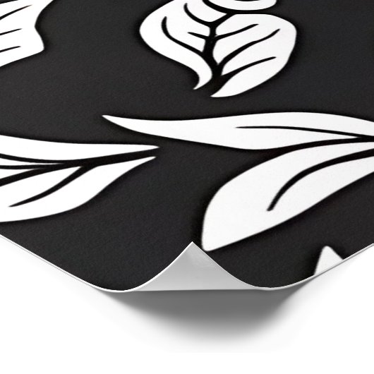 Elegantes Schwarz-Weiß-Leaf-Muster Poster (Ecke)