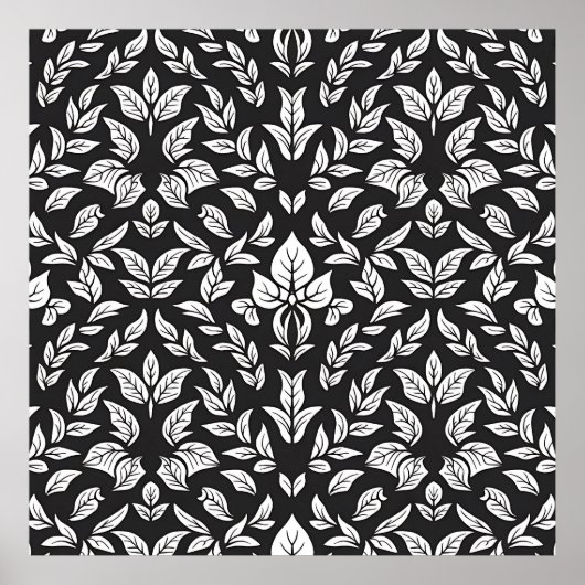 Elegantes Schwarz-Weiß-Leaf-Muster Poster (Vorne)