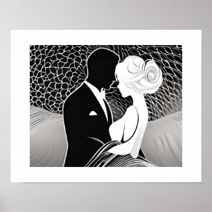 Elegantes Schwarz-Weiß-Liebeskuppel Embrace Poster