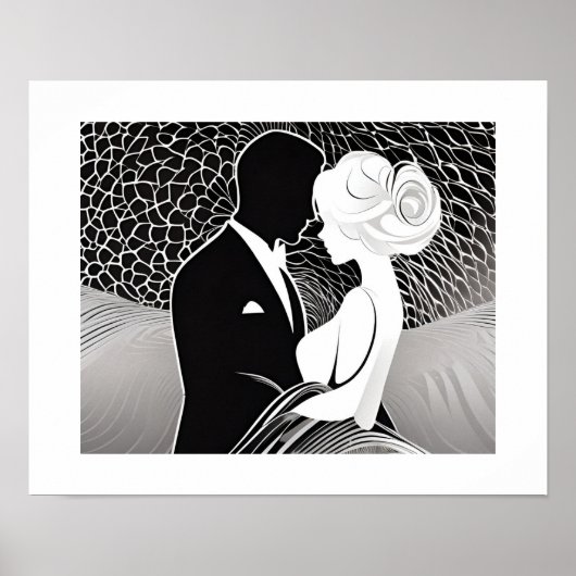 Elegantes Schwarz-Weiß-Liebeskuppel Embrace Poster (Vorne)