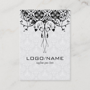 Elegantes Schwarz-Weiß-Look Vintage BlumenDamasken Visitenkarte