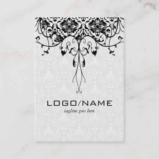 Elegantes Schwarz-Weiß-Look Vintage BlumenDamasken Visitenkarte (Vorderseite)
