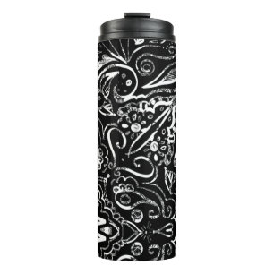Elegantes Schwarz-Weiß-Mandala-Design Thermosbecher