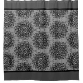 Elegantes Schwarz-Weiß-Mandala-Muster mit Grau Duschvorhang