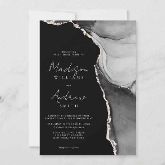 Elegantes Schwarz-Weiß-Marmor-Hochzeit Einladung (Vorderseite)