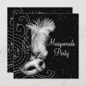 Elegantes Schwarz-Weiß-Masquerade-Party Einladung (Vorne/Hinten)