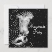 Elegantes Schwarz-Weiß-Masquerade-Party Einladung (Vorderseite)