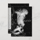 Elegantes Schwarz-Weiß-Masquerade-Party-UAWG RSVP Karte (Vorne/Hinten)