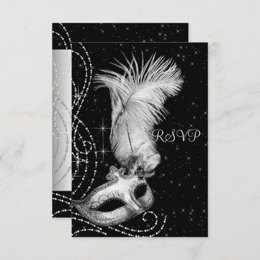Elegantes Schwarz-Weiß-Masquerade-Party-UAWG RSVP Karte (Vorne/Hinten)