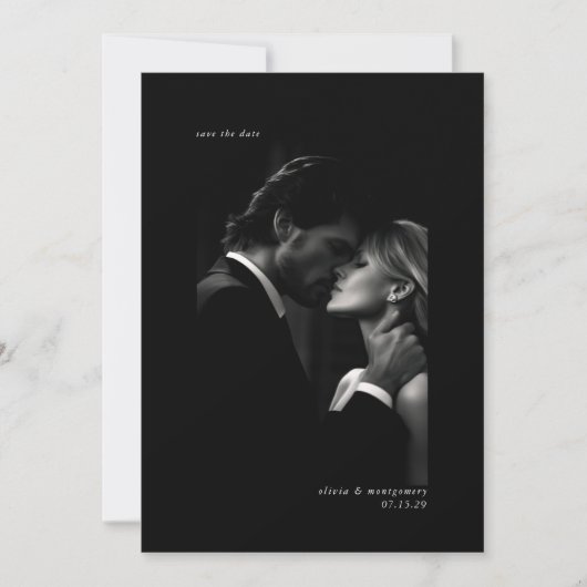 Elegantes Schwarz-weiß-Minimal-Foto Save the Date Einladung (Vorderseite)