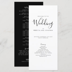 Elegantes Schwarz-weiß-Minimal-Hochzeitsprogramm