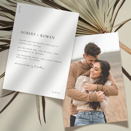 Elegantes Schwarz-Weiß-Minimalistisches Foto Hochz Einladung