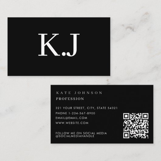 Elegantes Schwarz-Weiß-Minimalistisches-QR-Code-Mo Visitenkarte (Vorne/Hinten)