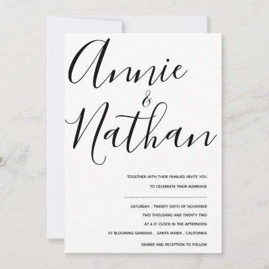 Elegantes Schwarz-Weiß-Minimalistisches Skript-Hoc Einladung (Vorderseite)