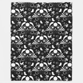 Elegantes Schwarz-Weiß mit Blumen Fleecedecke