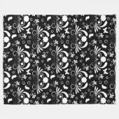 Elegantes Schwarz-Weiß mit Blumen Fleecedecke (Vorderseite (Horizontal))