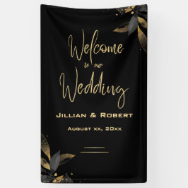 Elegantes Schwarz & Weiß, mit Gold-Hochzeitsempfan Banner