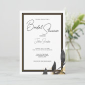 Elegantes Schwarz & Weiß, mit goldenem Brautparty Einladung (Stehend Vorderseite)