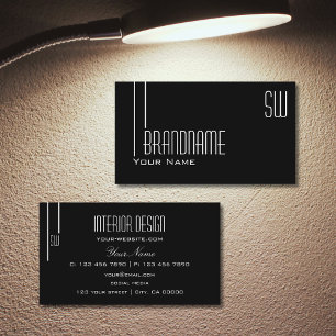 Elegantes Schwarz/Weiß mit Monogramm Beruflich Visitenkarte